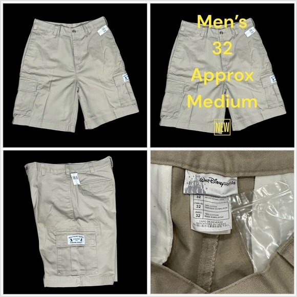 Men's Walt Disney World 32 Medium Chino Khakis Shorts Cargo Khaki 6 Pockets NWT - Picture 1 of 8